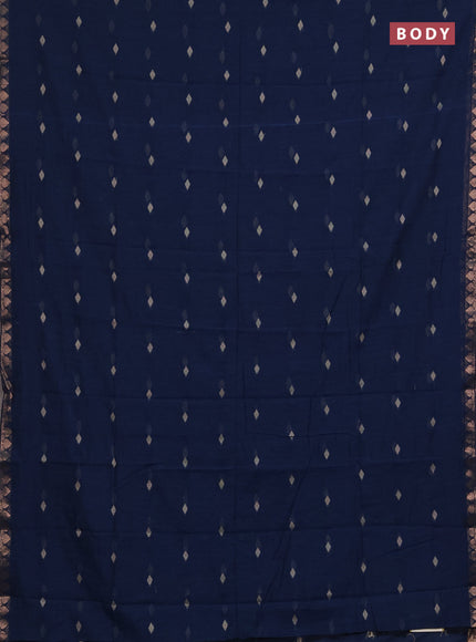Bengal soft cotton saree peacock blue with allover thread woven buttas and zari woven border
