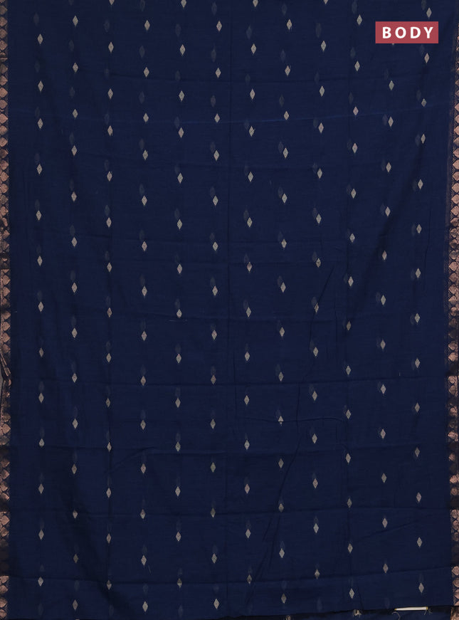 Bengal soft cotton saree peacock blue with allover thread woven buttas and zari woven border