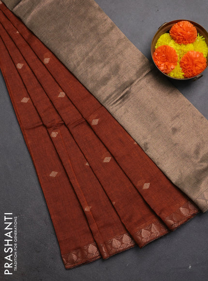 Bengal soft cotton saree rust shade with allover thread woven buttas and zari woven border