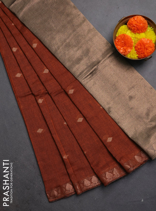 Bengal soft cotton saree rust shade with allover thread woven buttas and zari woven border