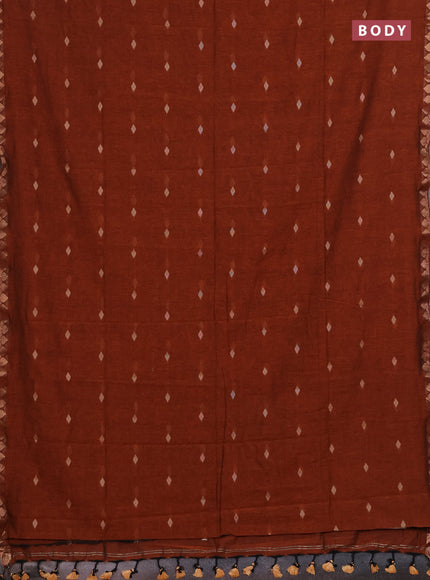 Bengal soft cotton saree rust shade with allover thread woven buttas and zari woven border