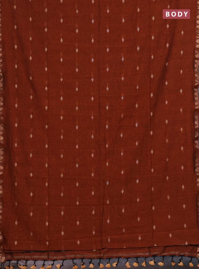 Bengal soft cotton saree rust shade with allover thread woven buttas and zari woven border