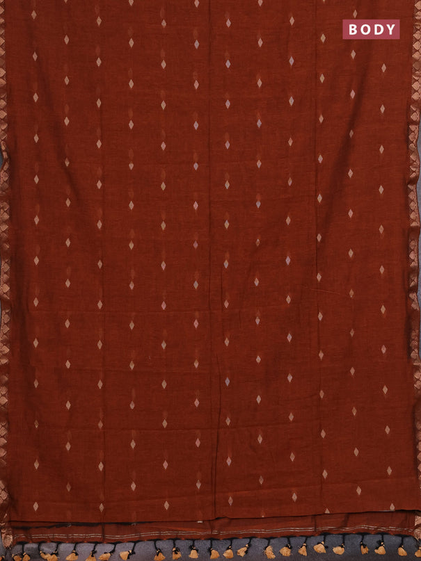 Bengal soft cotton saree rust shade with allover thread woven buttas and zari woven border