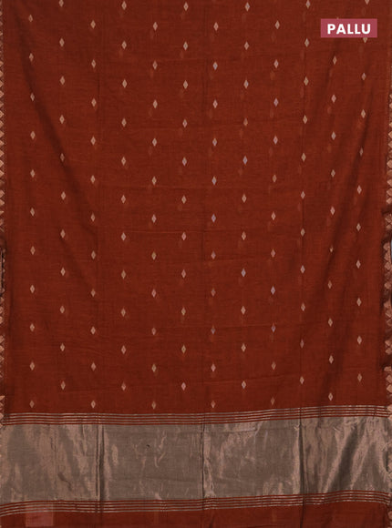 Bengal soft cotton saree rust shade with allover thread woven buttas and zari woven border