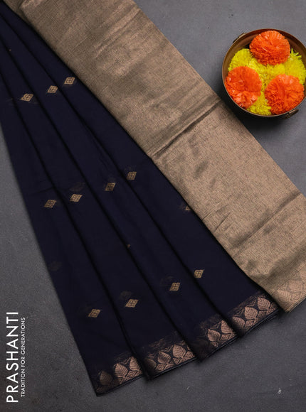 Bengal soft cotton saree navy blue with allover thread woven buttas and zari woven border
