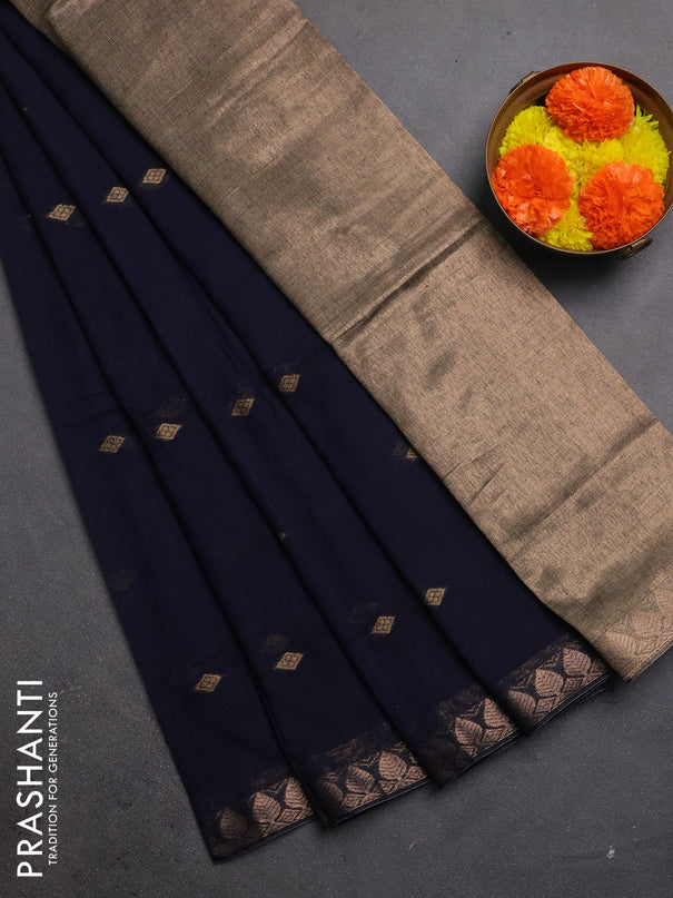 Bengal soft cotton saree navy blue with allover thread woven buttas and zari woven border