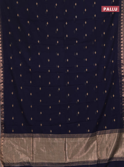 Bengal soft cotton saree navy blue with allover thread woven buttas and zari woven border