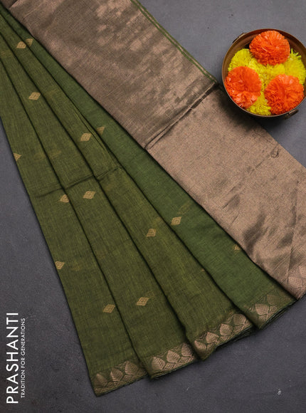 Bengal soft cotton saree mehendi green with allover thread woven buttas and zari woven border
