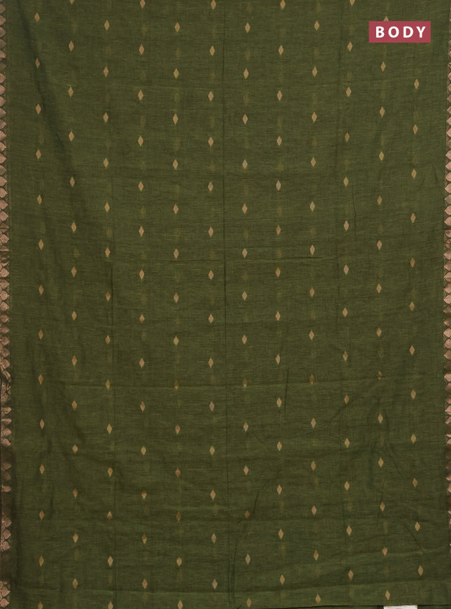 Bengal soft cotton saree mehendi green with allover thread woven buttas and zari woven border