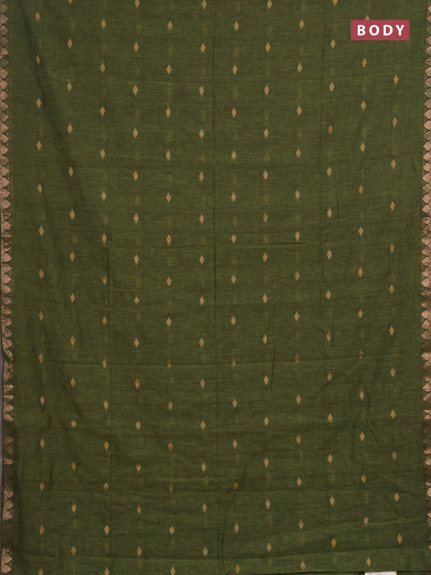 Bengal soft cotton saree mehendi green with allover thread woven buttas and zari woven border