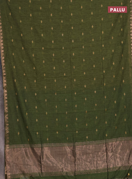 Bengal soft cotton saree mehendi green with allover thread woven buttas and zari woven border
