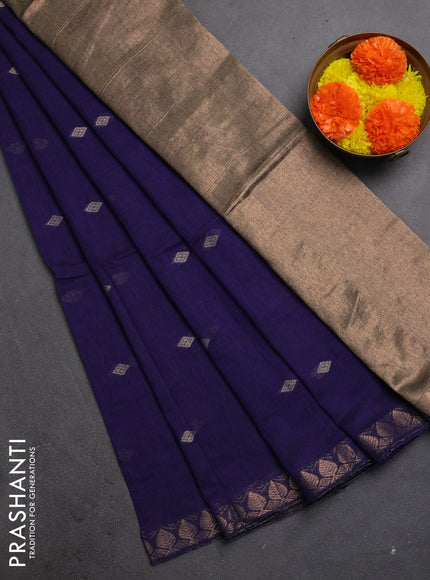 Bengal soft cotton saree violet with allover thread woven buttas and zari woven border