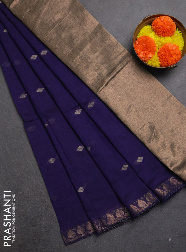 Bengal soft cotton saree violet with allover thread woven buttas and zari woven border