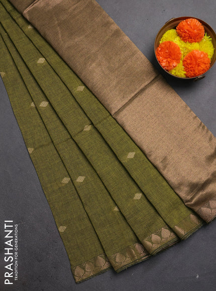 Bengal soft cotton saree mehendi green with allover thread woven buttas and zari woven border