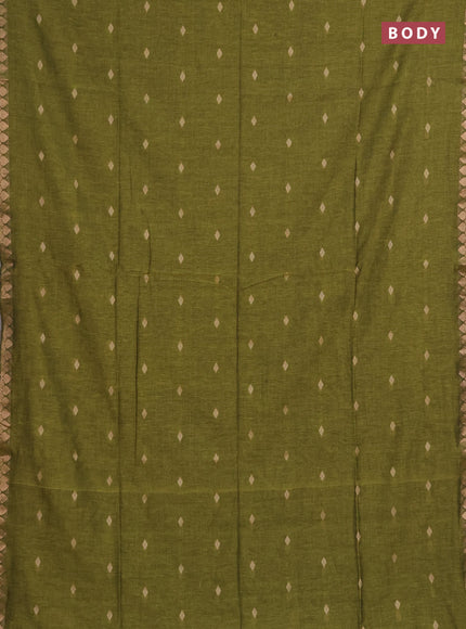 Bengal soft cotton saree mehendi green with allover thread woven buttas and zari woven border