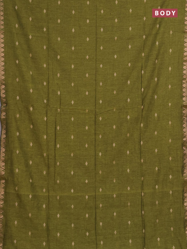 Bengal soft cotton saree mehendi green with allover thread woven buttas and zari woven border