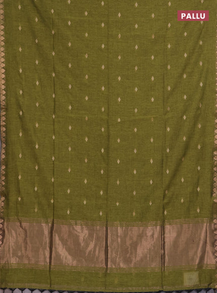 Bengal soft cotton saree mehendi green with allover thread woven buttas and zari woven border