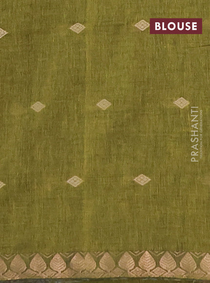 Bengal soft cotton saree mehendi green with allover thread woven buttas and zari woven border