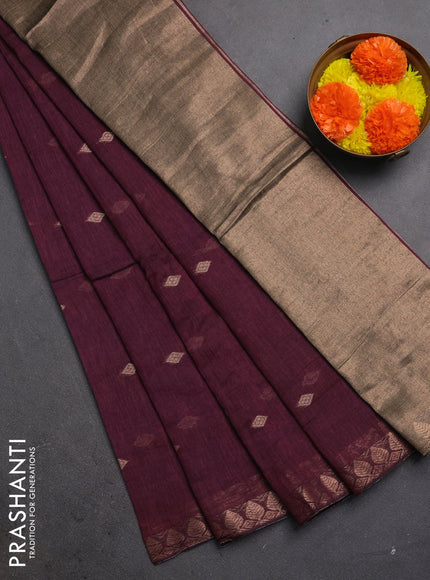 Bengal soft cotton saree magenta pink with allover thread woven buttas and zari woven border
