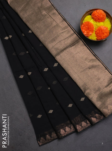 Bengal soft cotton saree black with allover thread woven buttas and zari woven border