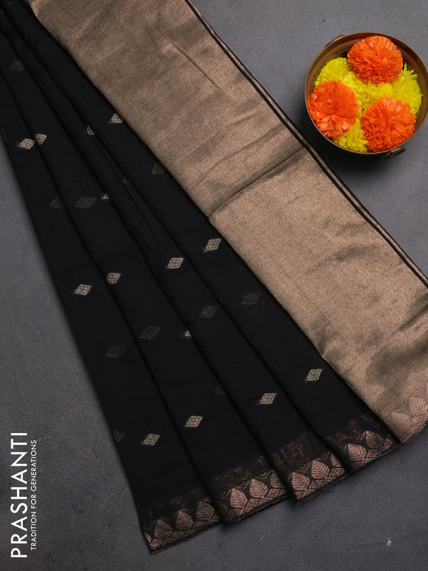 Bengal soft cotton saree black with allover thread woven buttas and zari woven border