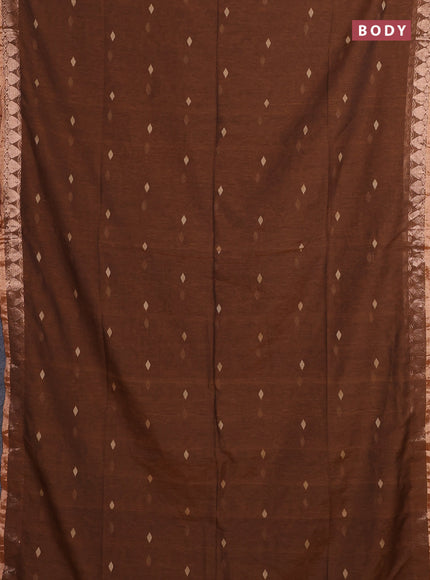 Bengal soft cotton saree dark mustard with allover thread woven buttas and zari woven border