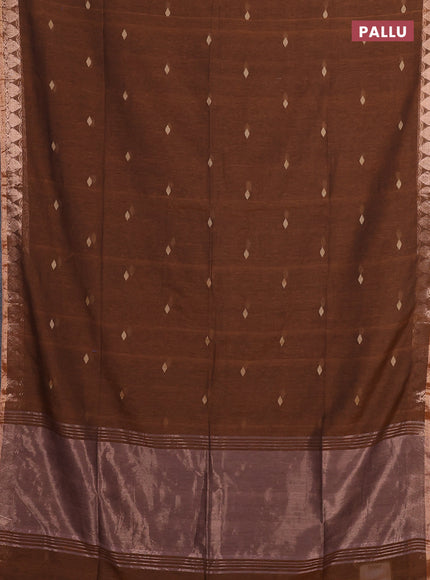 Bengal soft cotton saree dark mustard with allover thread woven buttas and zari woven border
