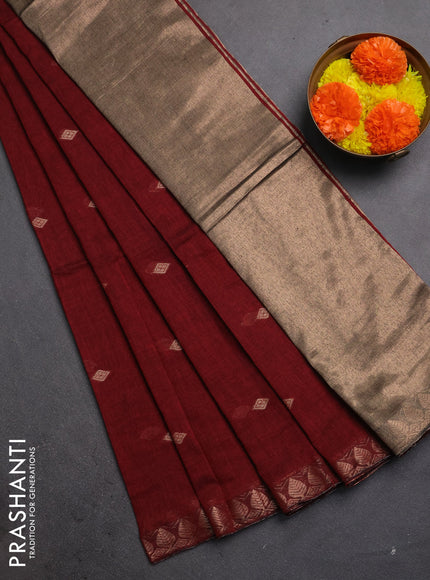 Bengal soft cotton saree maroon with allover thread woven buttas and zari woven border