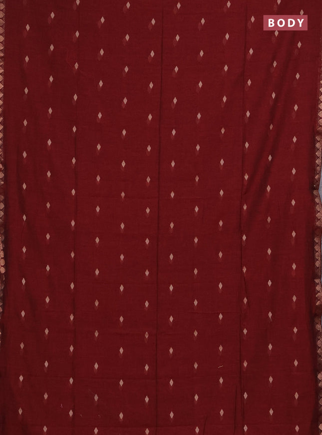 Bengal soft cotton saree maroon with allover thread woven buttas and zari woven border