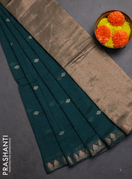 Bengal soft cotton saree peacock green with allover thread woven buttas and zari woven border