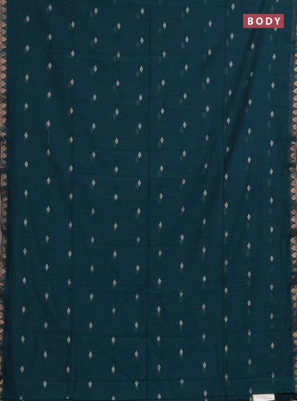 Bengal soft cotton saree peacock green with allover thread woven buttas and zari woven border