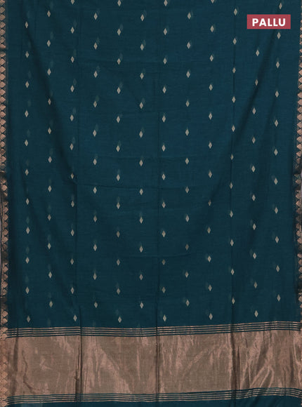 Bengal soft cotton saree peacock green with allover thread woven buttas and zari woven border