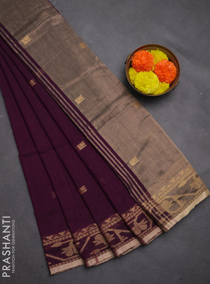 Bengal soft cotton saree purple with allover thread woven buttas and thread & zari woven border