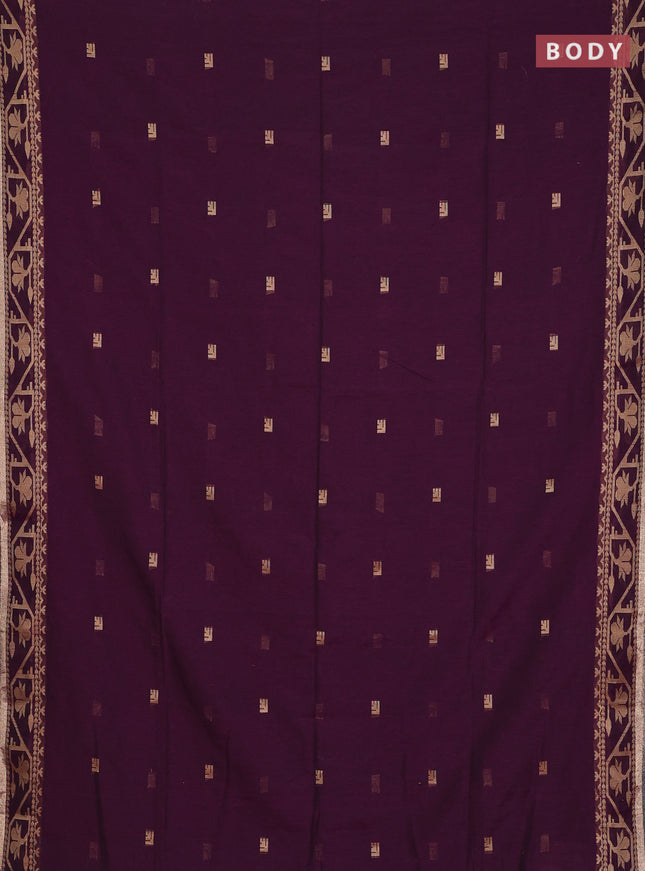 Bengal soft cotton saree purple with allover thread woven buttas and thread & zari woven border