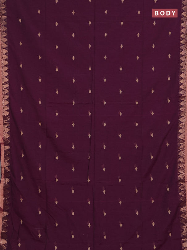 Bengal soft cotton saree magenta pink with allover thread woven buttas and zari woven border