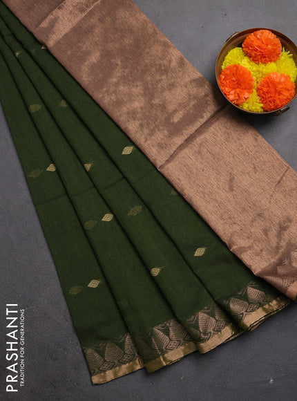Bengal soft cotton saree mehendi green with allover thread woven buttas and zari woven border