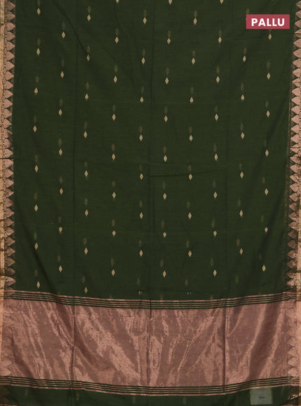 Bengal soft cotton saree mehendi green with allover thread woven buttas and zari woven border
