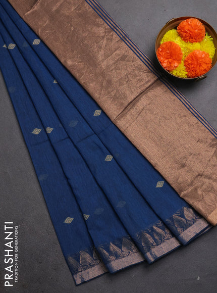 Bengal soft cotton saree cs blue with allover thread woven buttas and zari woven border