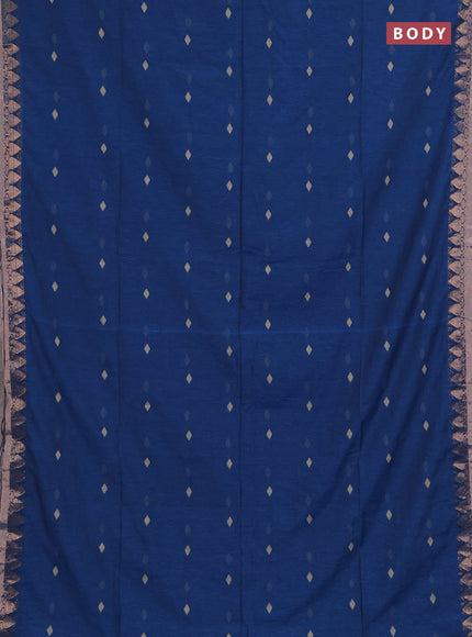 Bengal soft cotton saree cs blue with allover thread woven buttas and zari woven border