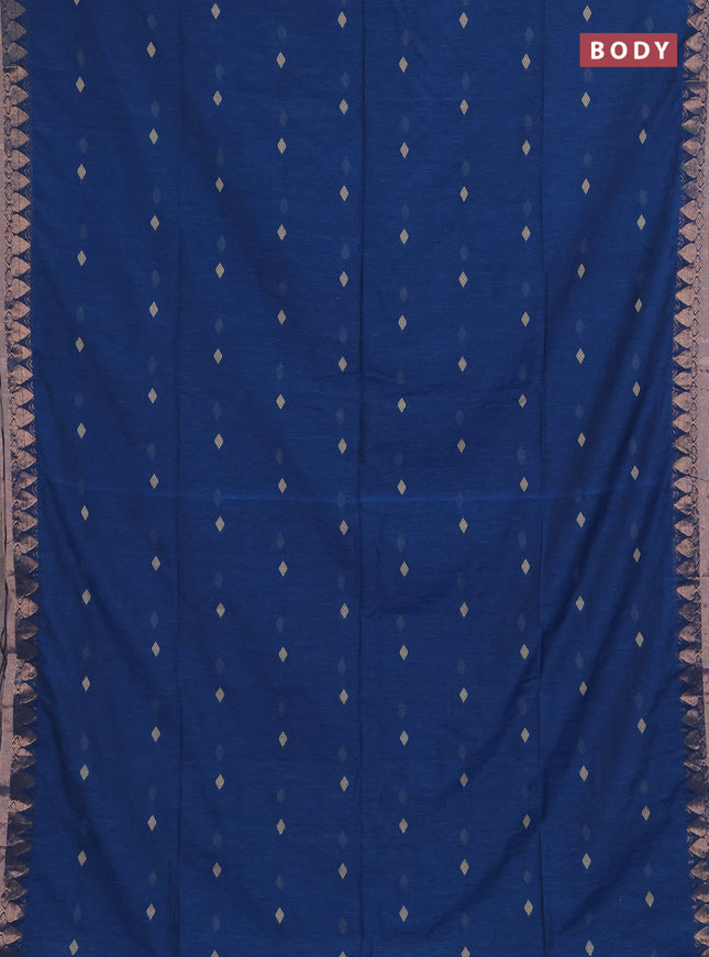 Bengal soft cotton saree cs blue with allover thread woven buttas and zari woven border