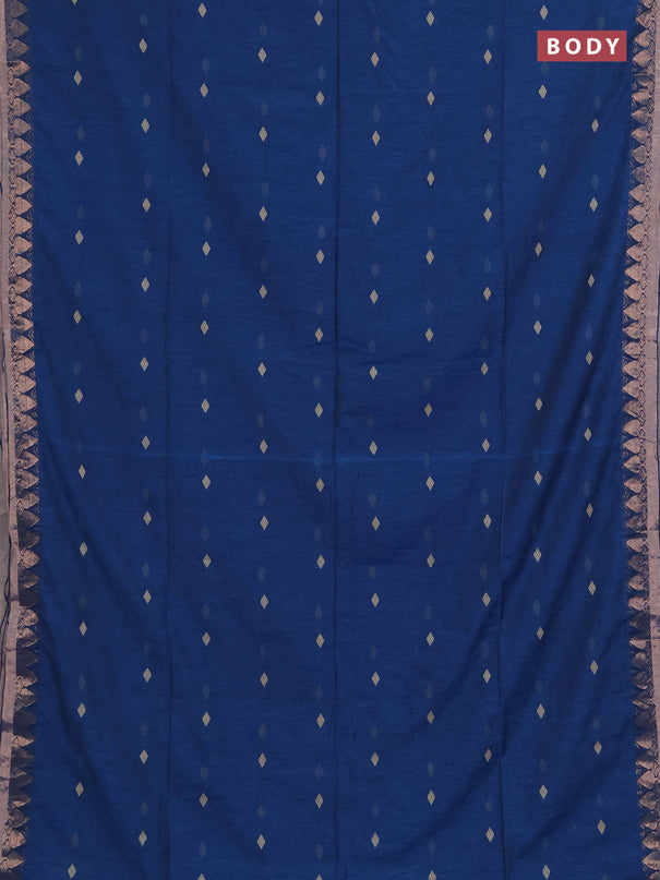 Bengal soft cotton saree cs blue with allover thread woven buttas and zari woven border
