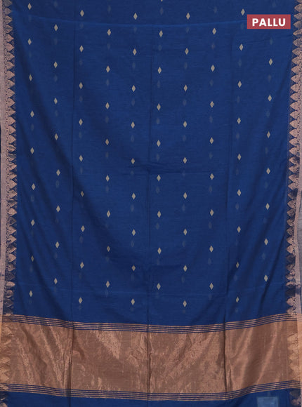 Bengal soft cotton saree cs blue with allover thread woven buttas and zari woven border