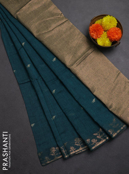 Bengal soft cotton saree peacock green with allover thread woven buttas and zari woven border