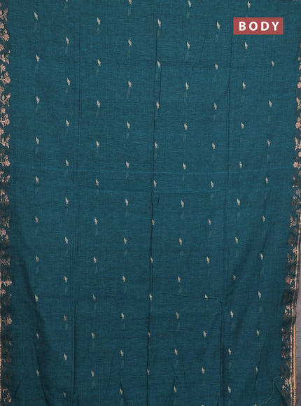 Bengal soft cotton saree peacock green with allover thread woven buttas and zari woven border