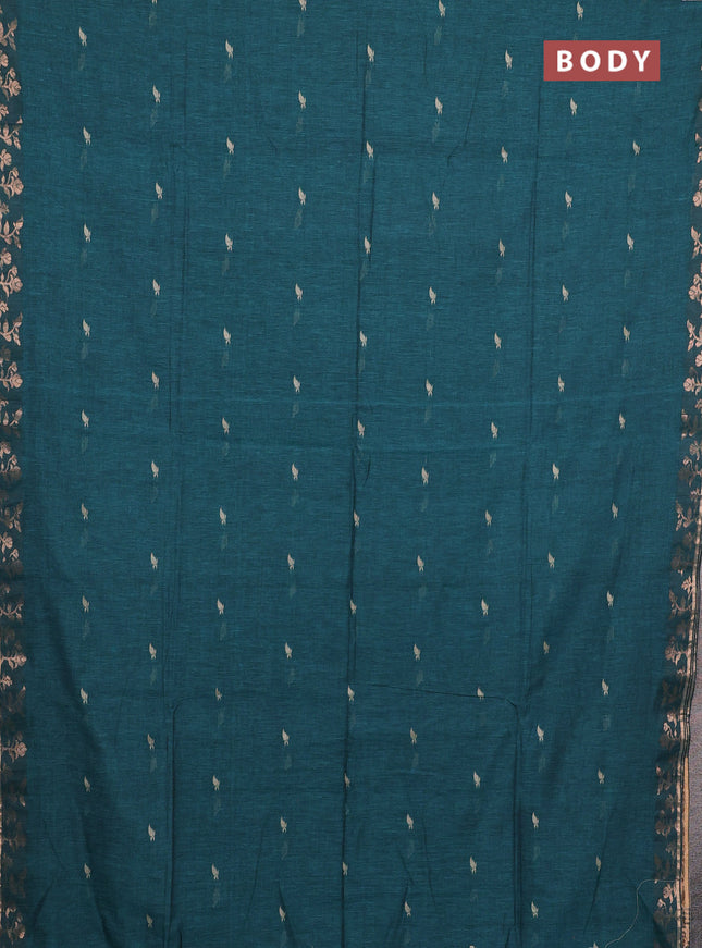 Bengal soft cotton saree peacock green with allover thread woven buttas and zari woven border