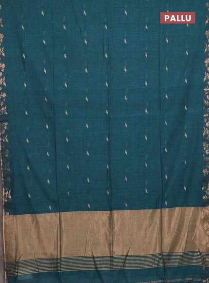 Bengal soft cotton saree peacock green with allover thread woven buttas and zari woven border