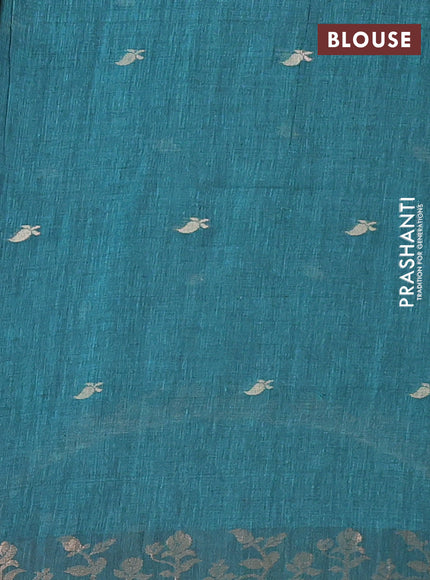 Bengal soft cotton saree peacock green with allover thread woven buttas and zari woven border