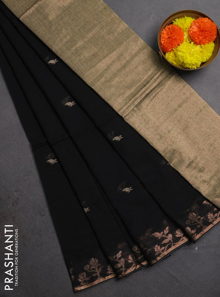 Bengal soft cotton saree black with allover thread woven buttas and zari woven border