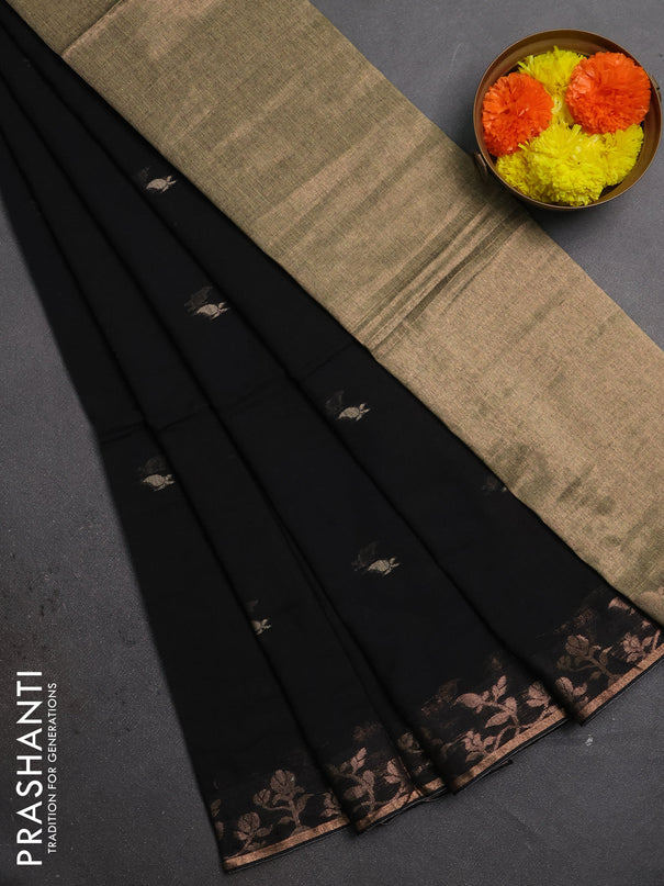 Bengal soft cotton saree black with allover thread woven buttas and zari woven border