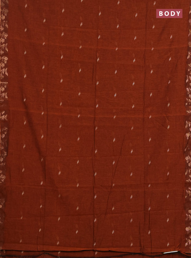 Bengal soft cotton saree rust shade with allover thread woven buttas and zari woven border